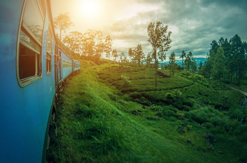A Train in Sri Lanka with the Sunset